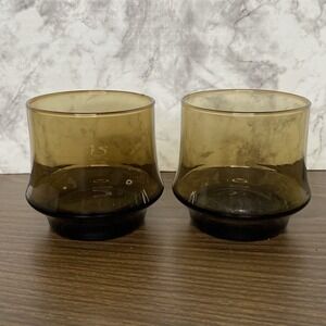 2 VTG Tawny Brown Libbey IMPROMPTU Lowball Tumblers/Juice Glasses